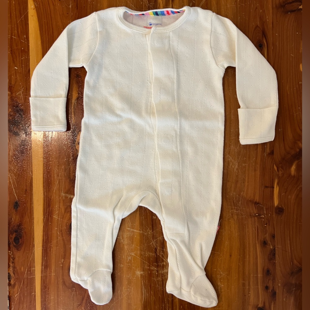 Magnetic Me Love Lines Pointelle Organic Cotton Footsie in White, 0-3M